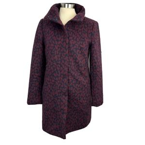 Loft Ann Taylor Womens Small Pea Coat Zip Jacket Knit Textured Mock Neck Leopard